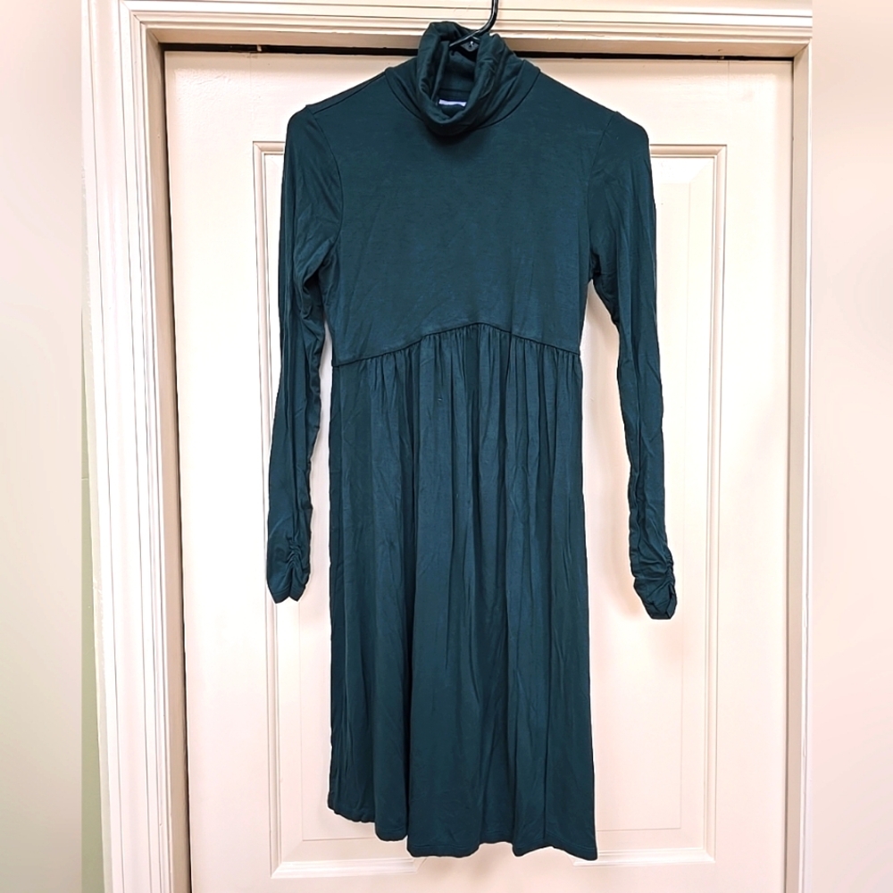 Motherhood Maternity Turtleneck Dress Green Long Sleeve NEW- Small